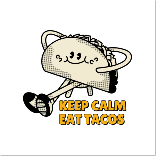 Keep Calm, Eat Tacos. Funny Saying Quote, Mexican Food Reference, Colorful Design, Taco Vintage Posters and Art